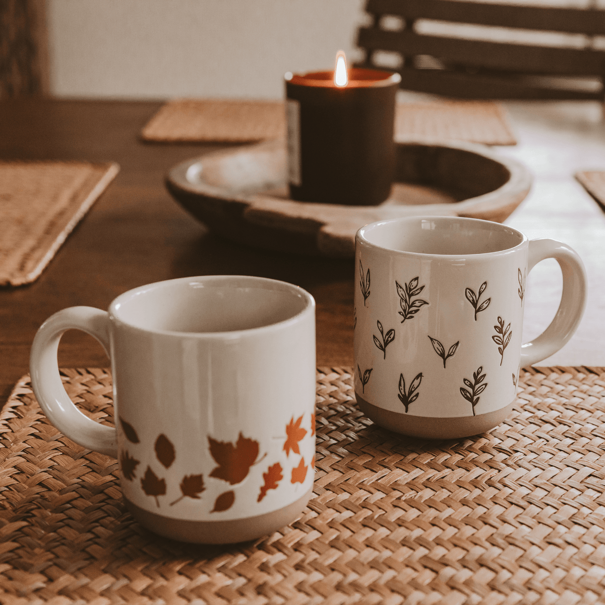 Brown Leaves 14 oz Stoneware Coffee Mug